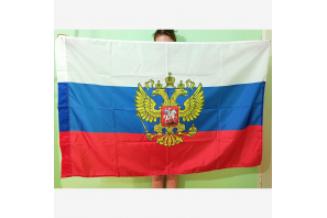 Флаг России с гербом (90x135 см., полиэфирный шелк, сублимационная печать, прошит по периметру, карман слева)