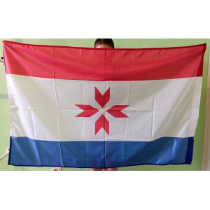 Флаг республики Мордовия (90x135 см., полиэфирный шелк, сублимационная печать, прошит по периметру, карман слева)