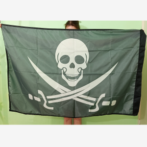 Флаг пиратский Веселый Роджер (90x135 см., полиэфирный шелк, сублимационная печать, прошит по периметру, карман слева)