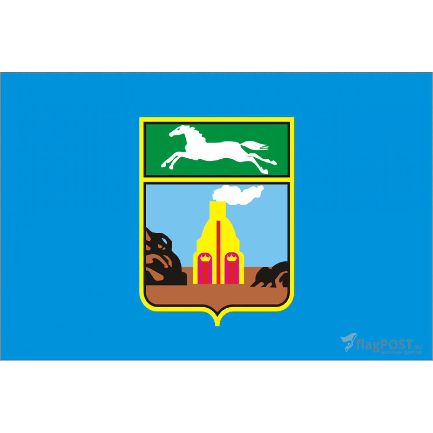 Флаг города Барнаул (70x105 см., полиэфирный шелк, прямая печать, прошит по периметру, карман слева)