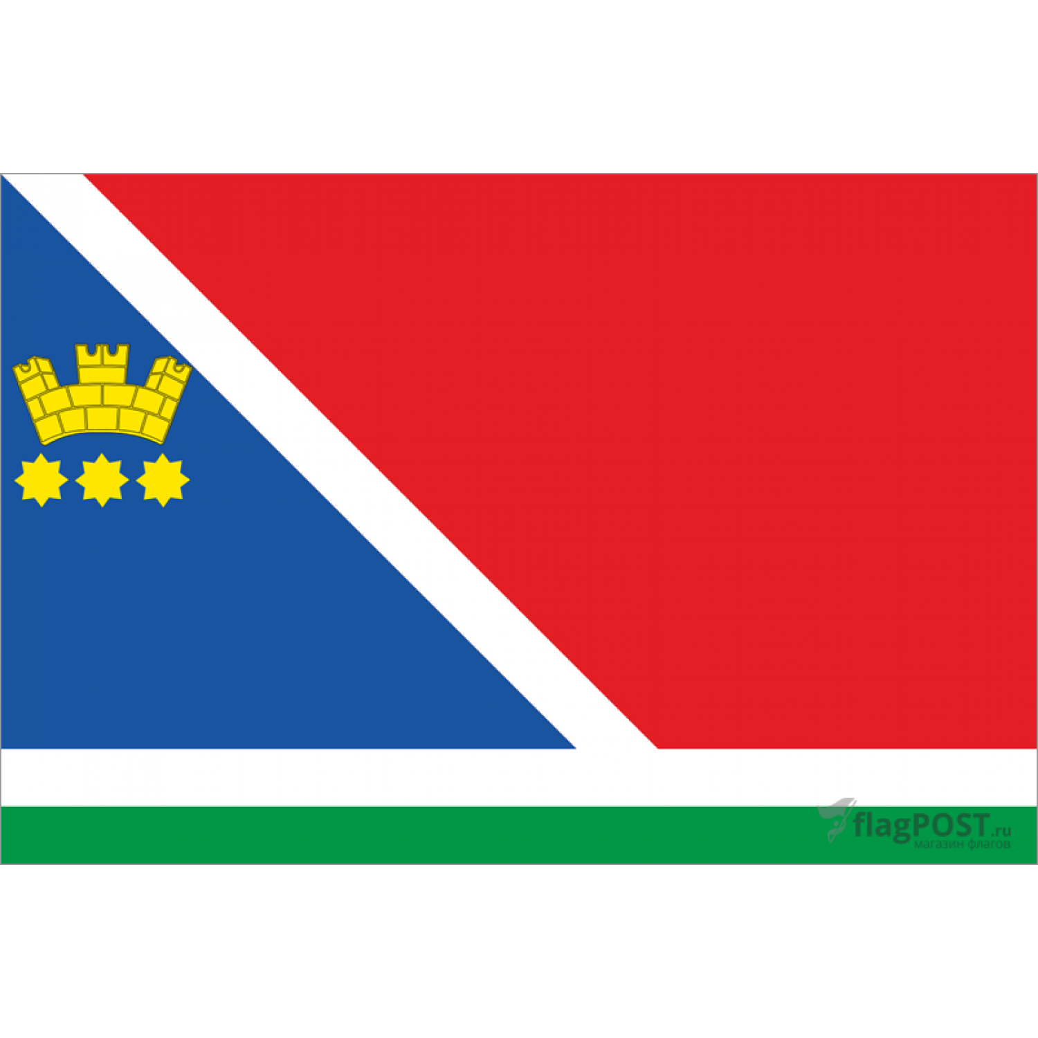 Флаг города Благовещенск (100x150 см., полиэфирный шелк, прямая печать, прошит по периметру, карман слева)