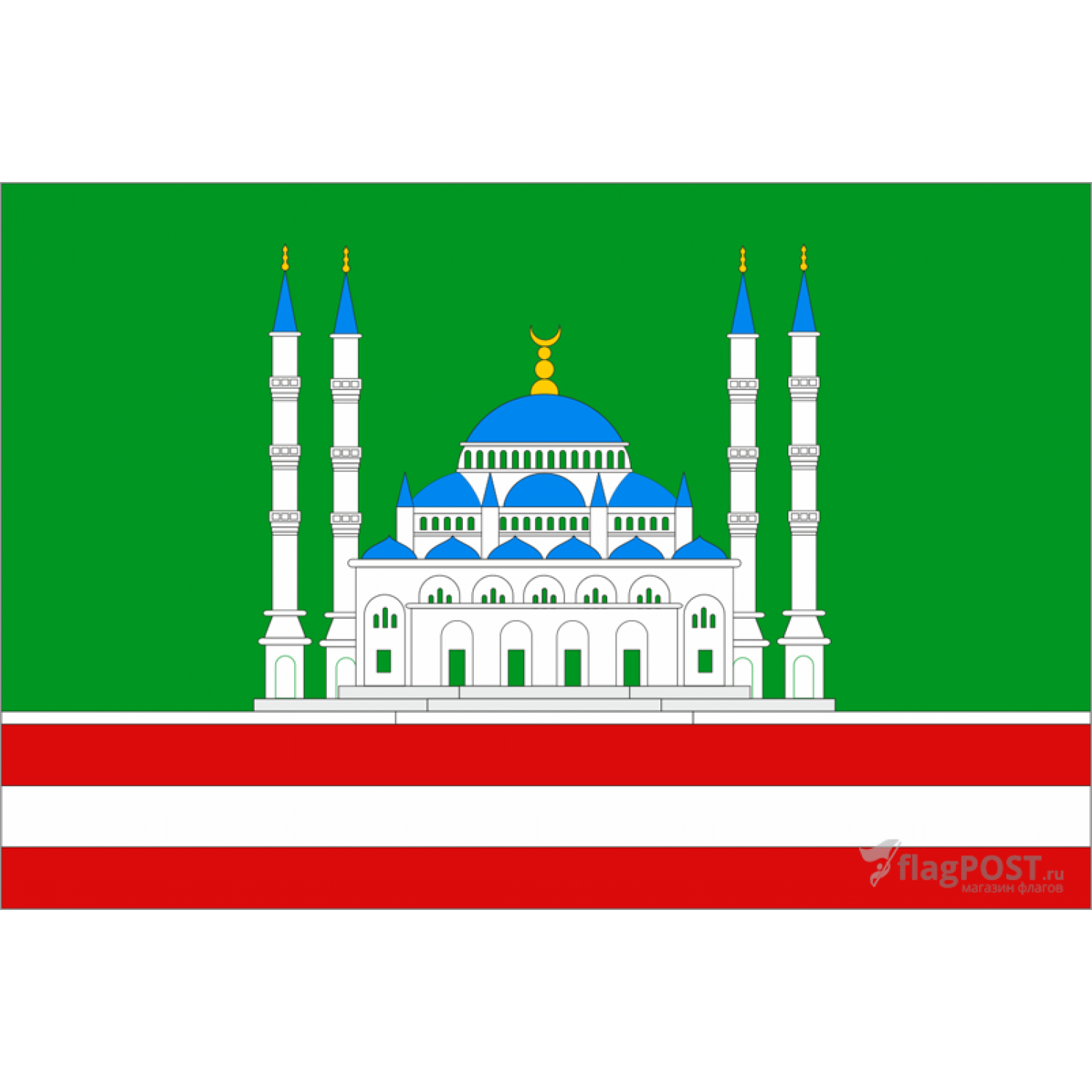 Флаг города Грозный (70x105 см., полиэфирный шелк, прямая печать, прошит по периметру, карман слева)