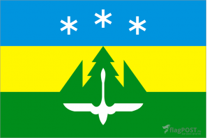 флаг города Ханты-Мансийск (100x150 см., полиэфирный шелк, сублимационная печать, прошит по периметру, карман слева)