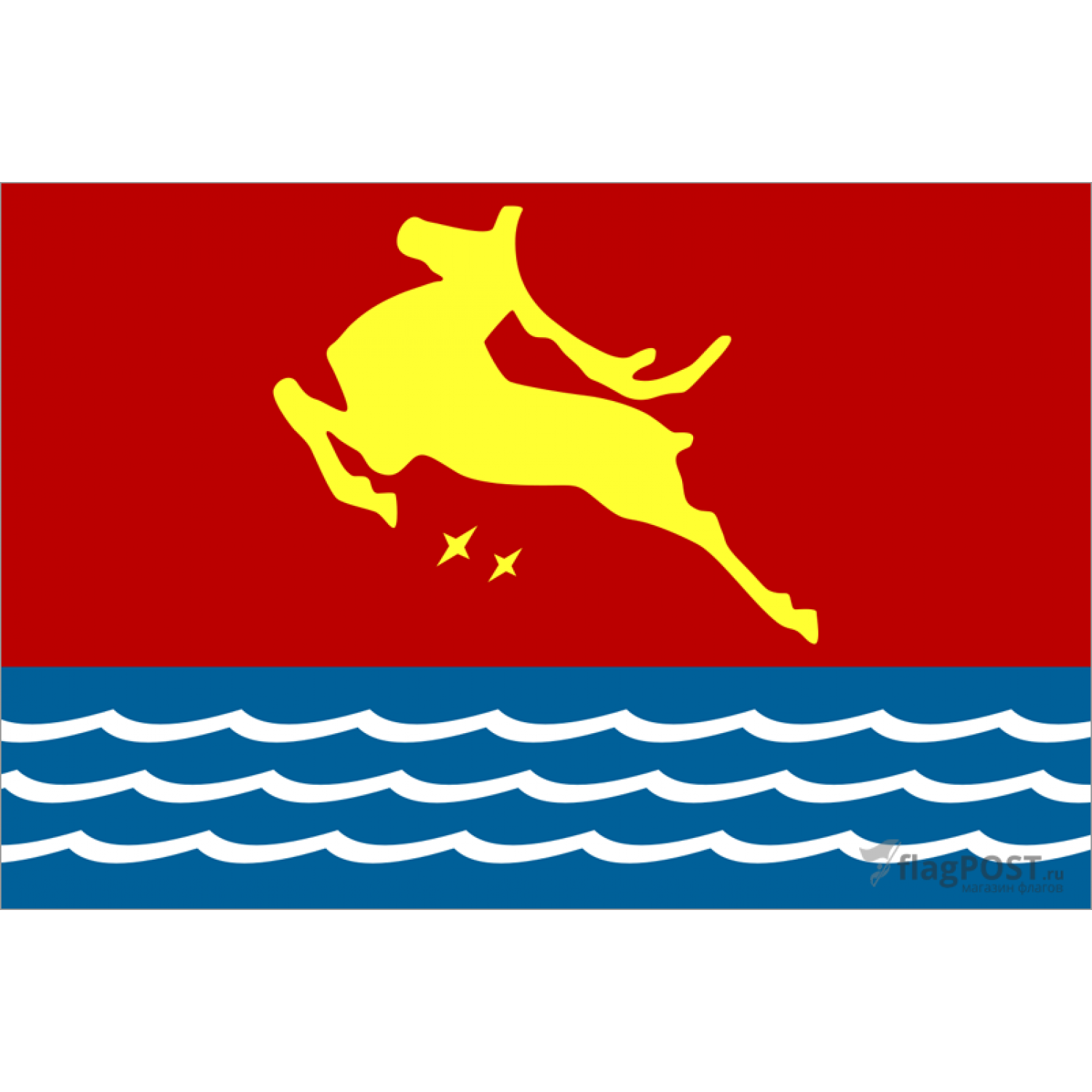 Флаг города Магадан (70x105 см., полиэфирный шелк, прямая печать, прошит по периметру, карман слева)
