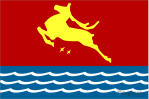 Флаг города Магадан (100x150 см., полиэфирный шелк, прямая печать, прошит по периметру, карман слева)