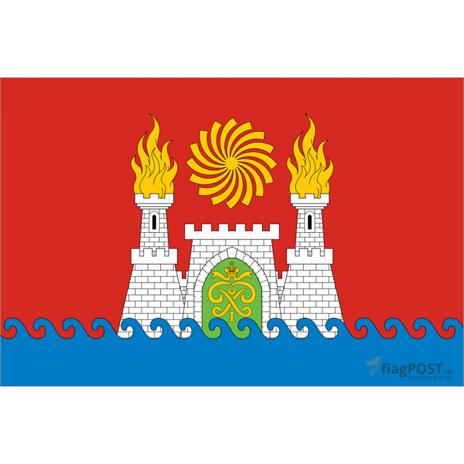 Флаг города Махачкала (90x135 см., флажная сетка, прямая печать, прошит по периметру, карман слева)