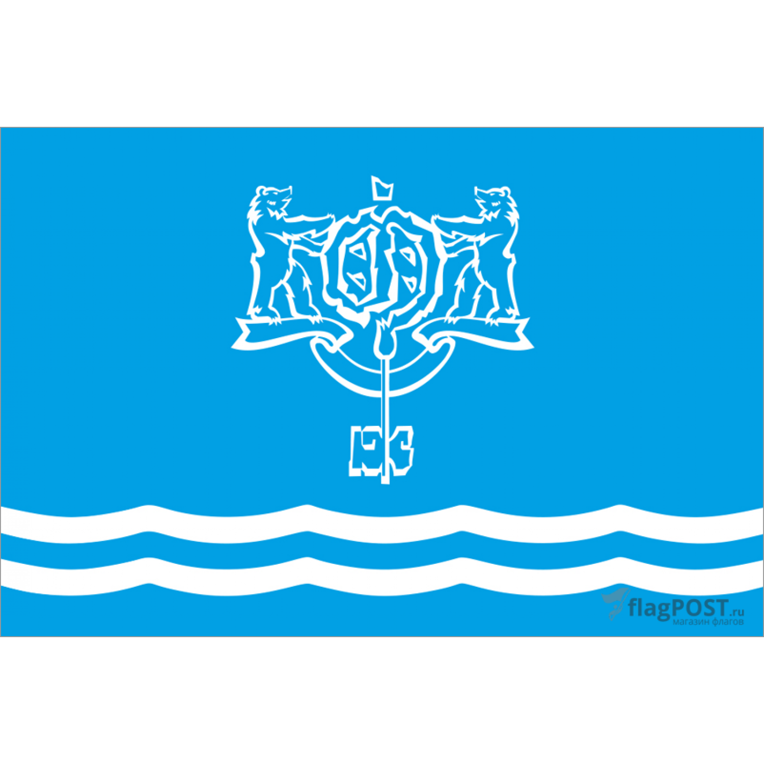 Флаг города Южно-Сахалинск (70x105 см., полиэфирный шелк, прямая печать, прошит по периметру, карман слева)
