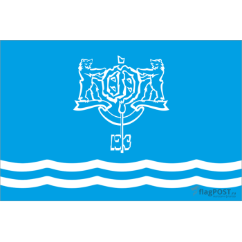 Флаг города Южно-Сахалинск (15x22 см., полиэфирный шелк, прямая печать, карман слева)