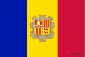 Флаг страны Андорра (100x150 см., полиэфирный шелк, прямая печать, прошит по периметру, карман слева)