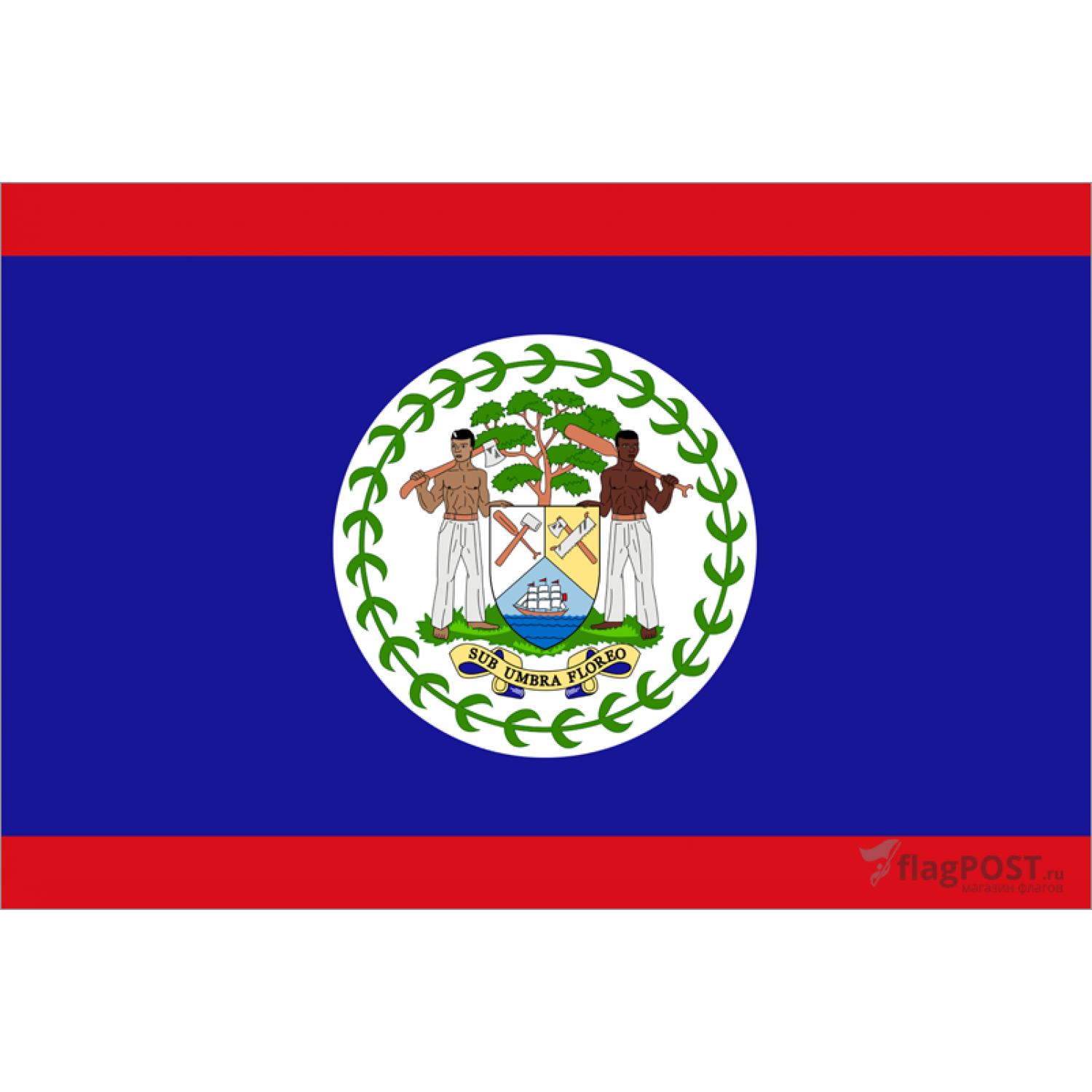Флаг страны Белиз (90x135 см., полиэфирный шелк, прямая печать, прошит по периметру, карман слева)