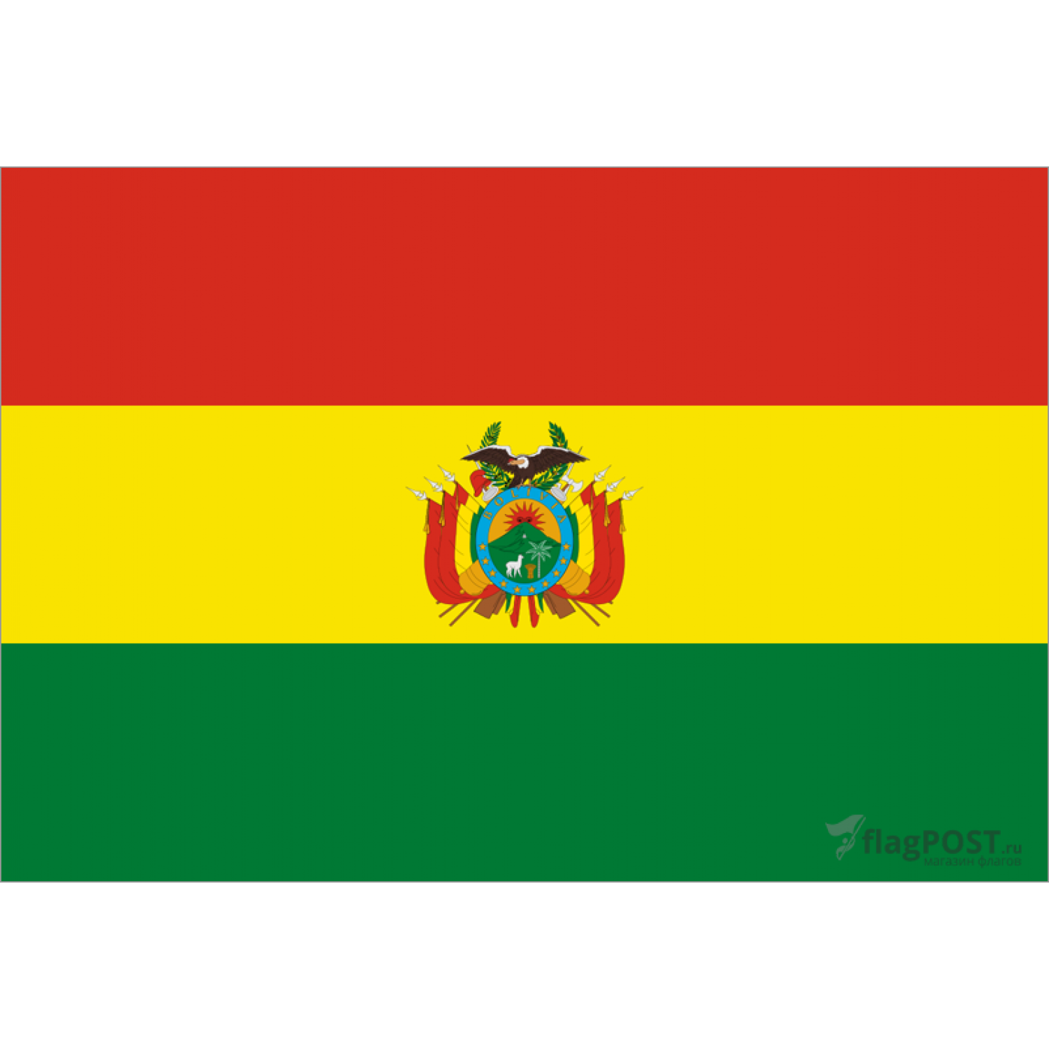 Флаг страны Боливия (70x105 см., полиэфирный шелк, сублимационная печать, прошит по периметру, карман слева)