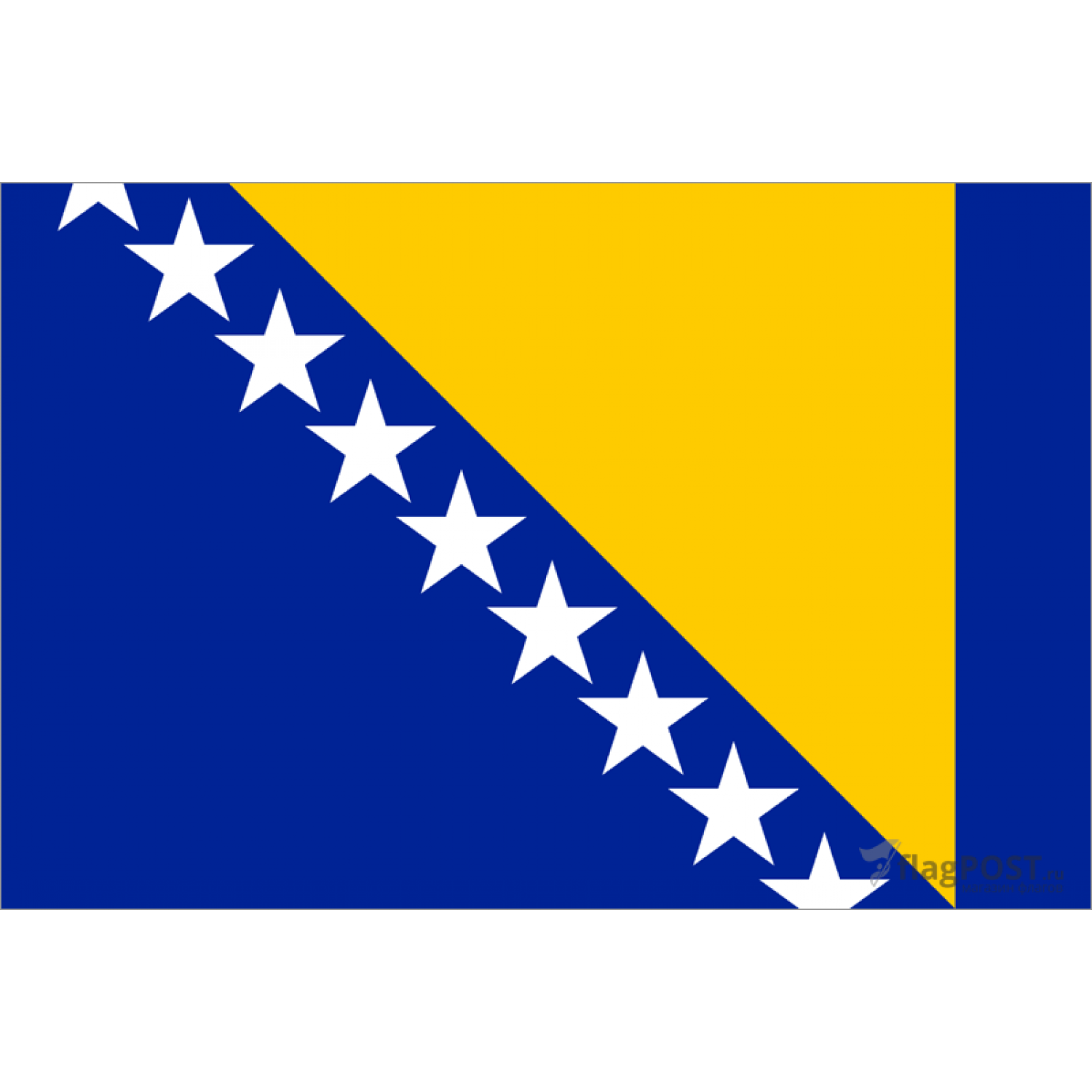 Флаг страны Босния и Герцеговина (70x105 см., полиэфирный шелк, сублимационная печать, прошит по периметру, карман слева)