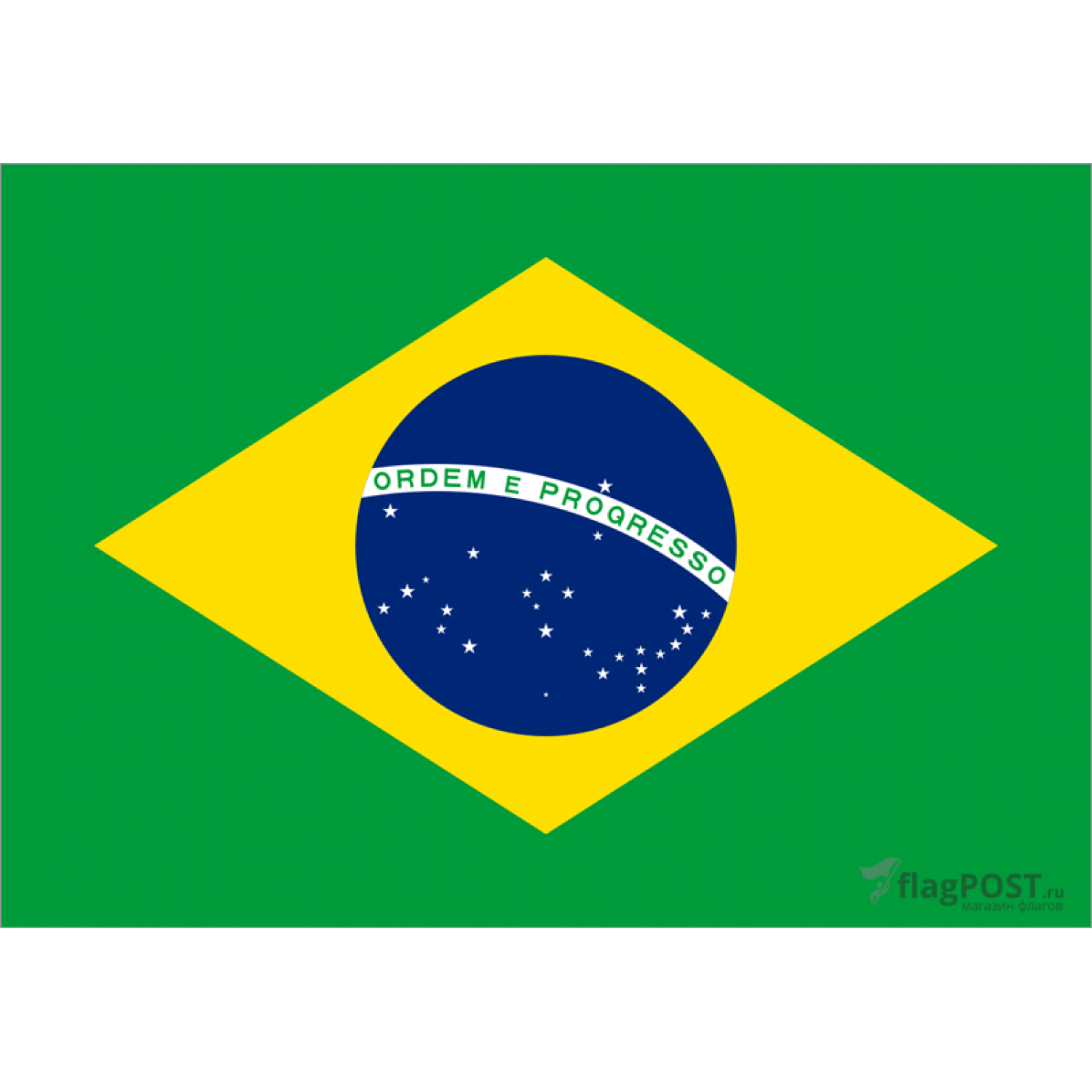 Флаг страны Бразилия (70x105 см., флажная сетка, прямая печать, прошит по периметру, карман слева)