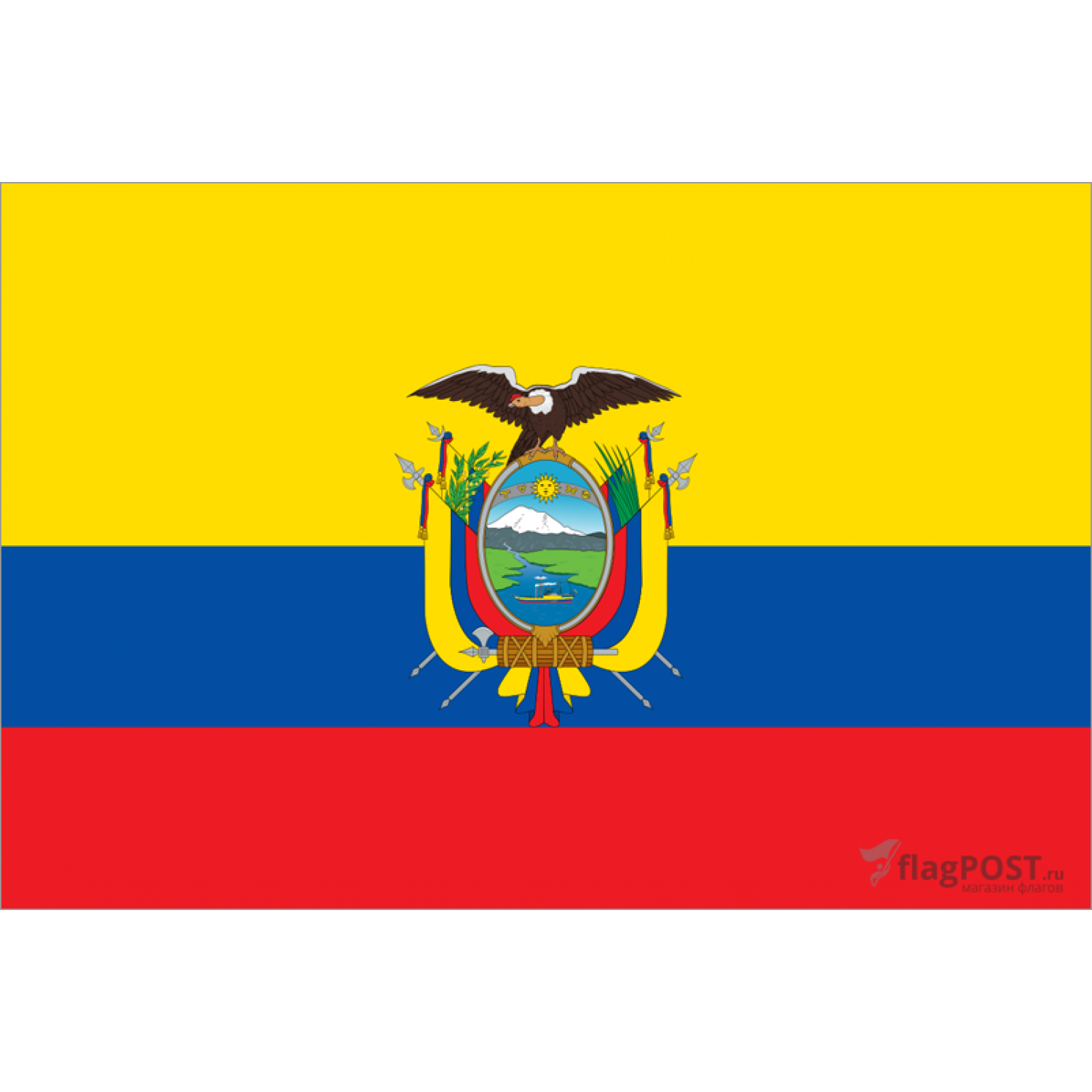 Флаг страны Эквадор (90x135 см., полиэфирный шелк, прямая печать, прошит по периметру, карман слева)
