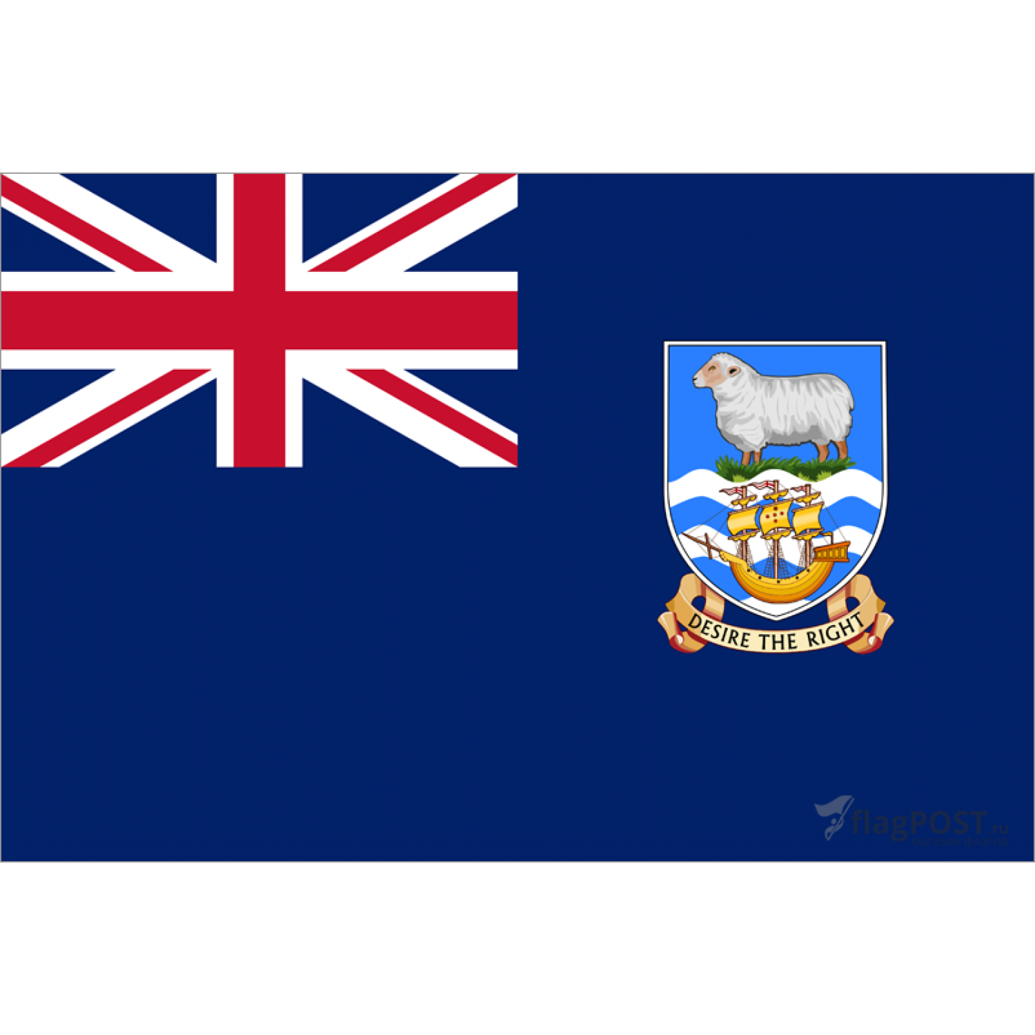 Флаг Фолклендских островов (90x135 см., флажная сетка, прямая печать, прошит по периметру, карман слева)