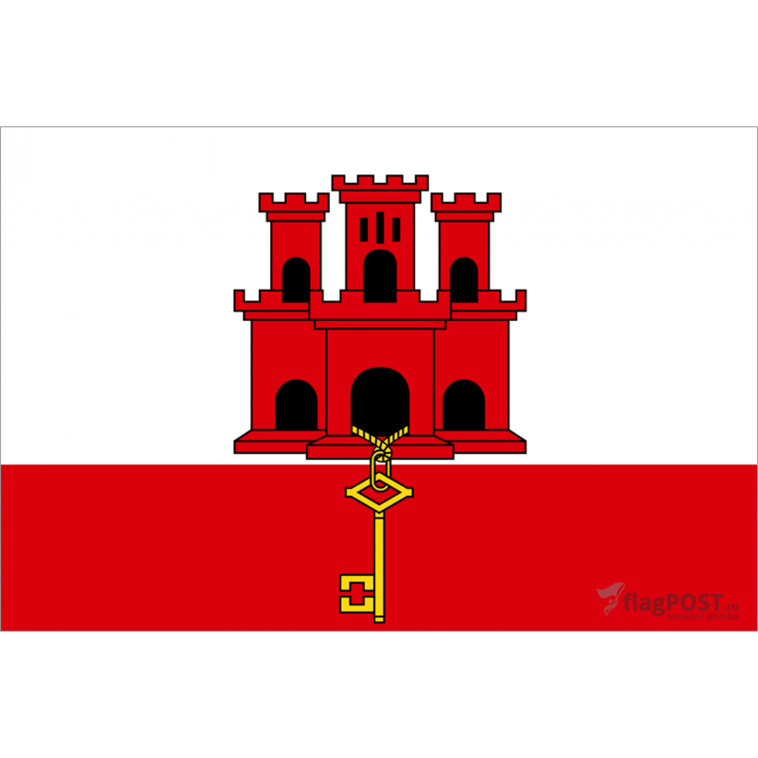 Флаг страны Гибралтар (90x135 см., полиэфирный шелк, сублимационная печать, прошит по периметру, карман слева)