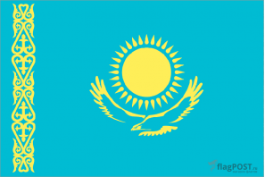 Флаг страны Казахстан (100x150 см., полиэфирный шелк, прямая печать, прошит по периметру, карман слева)
