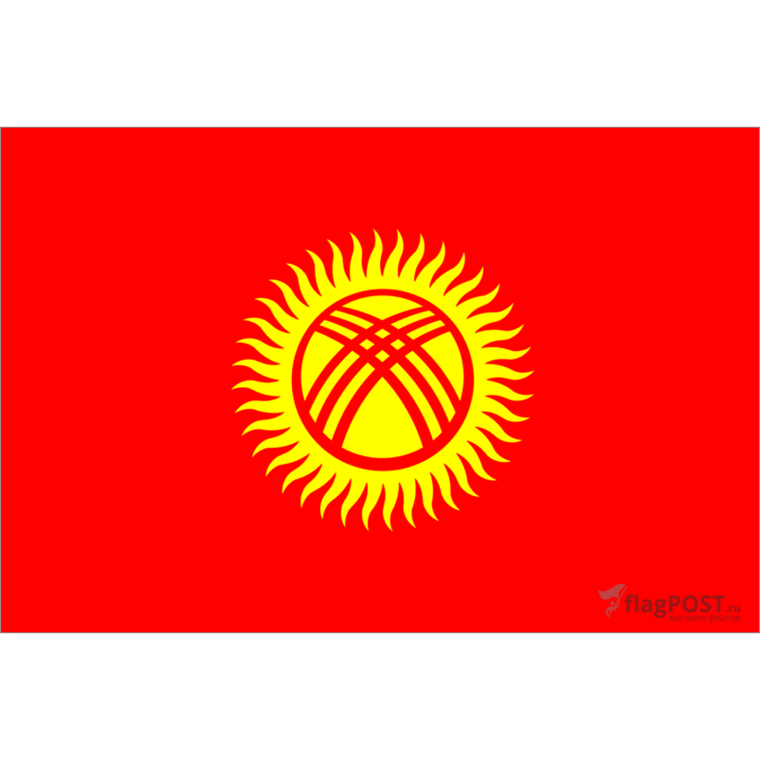Флаг страны Киргизия (100x150 см., полиэфирный шелк, сублимационная печать, прошит по периметру, карман слева)