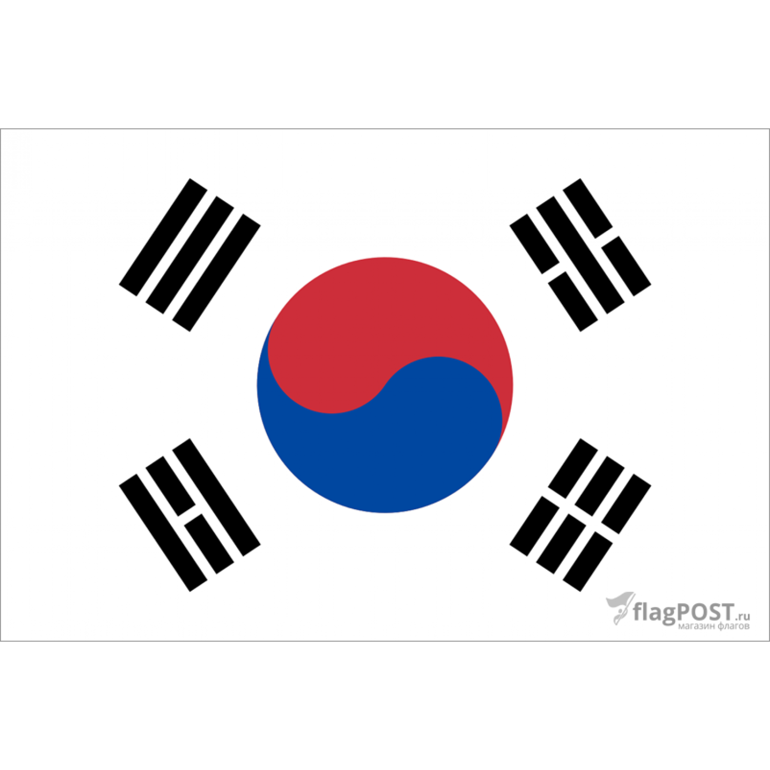 Флаг страны Корея Южная (90x135 см., флажная сетка, прямая печать, прошит по периметру, карман слева)