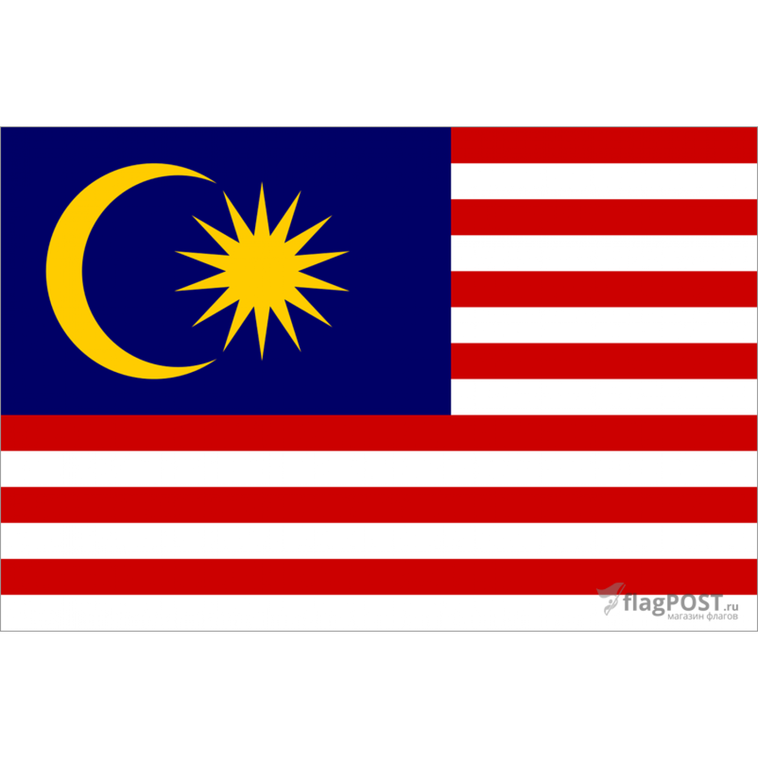 Флаг страны Малайзия (90x135 см., полиэфирный шелк, прямая печать, прошит по периметру, карман слева)