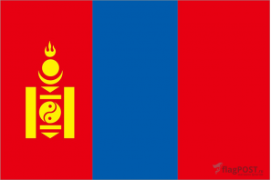 Флаг страны Монголия (100x150 см., полиэфирный шелк, прямая печать, прошит по периметру, карман слева)
