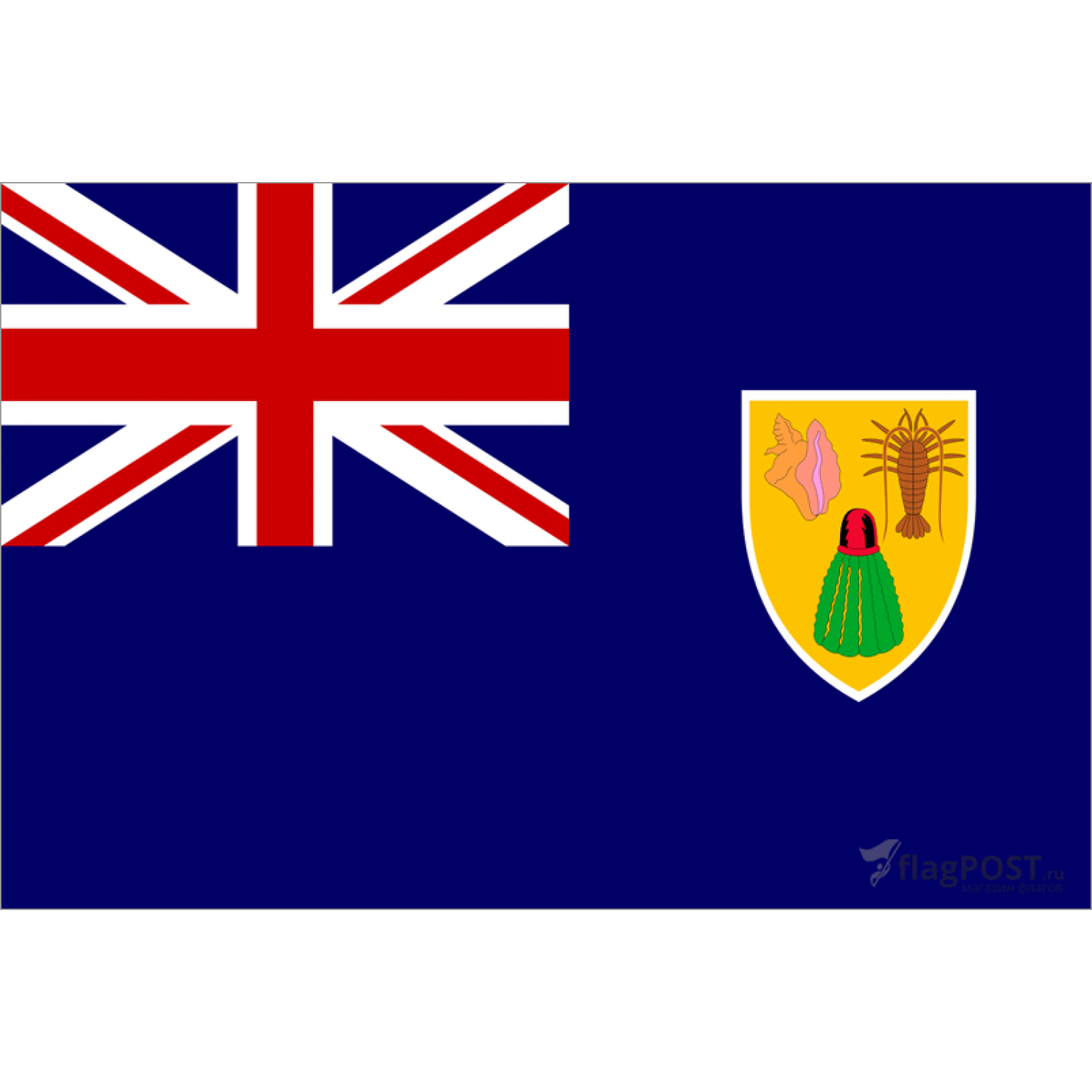 Флаг островов Теркс и Кайкос (90x135 см., флажная сетка, прямая печать, прошит по периметру, карман слева)
