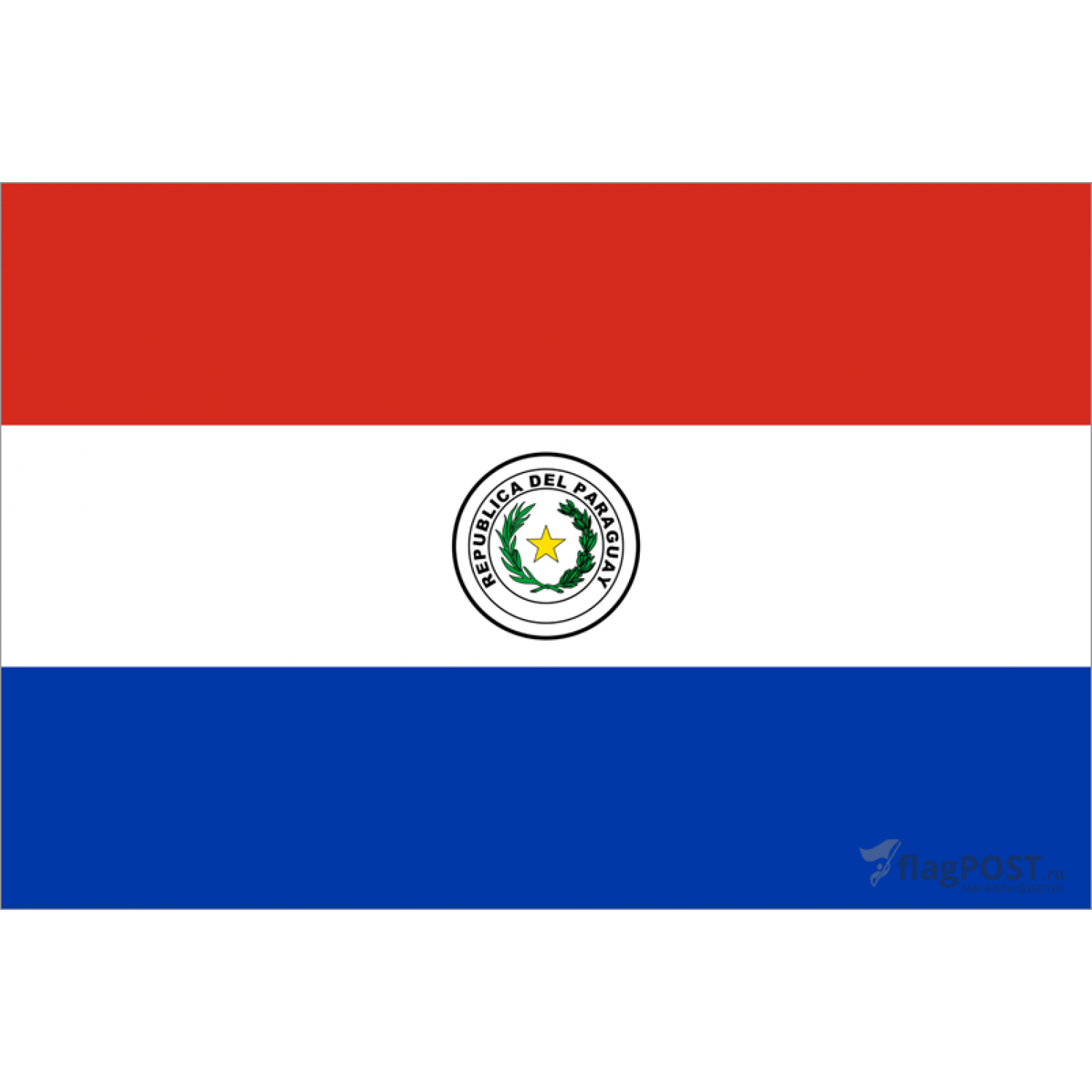Флаг страны Парагвай (100x150 см., флажная сетка, прямая печать, прошит по периметру, карман слева)