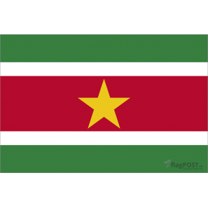 Флаг страны Суринам (15x22 см., полиэфирный шелк, сублимационная печать, карман слева)