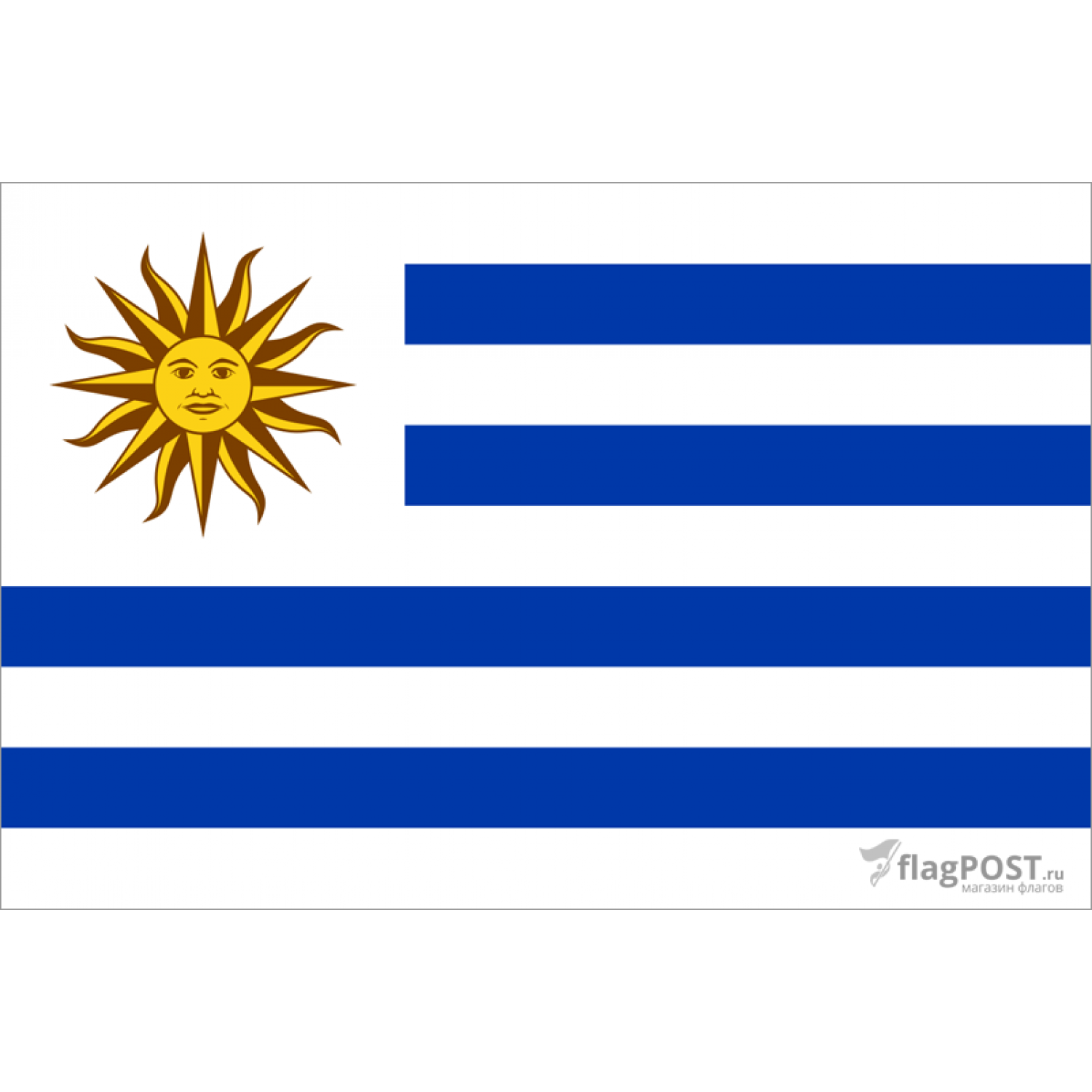 Флаг страны Уругвай (70x105 см., полиэфирный шелк, прямая печать, прошит по периметру, карман слева)