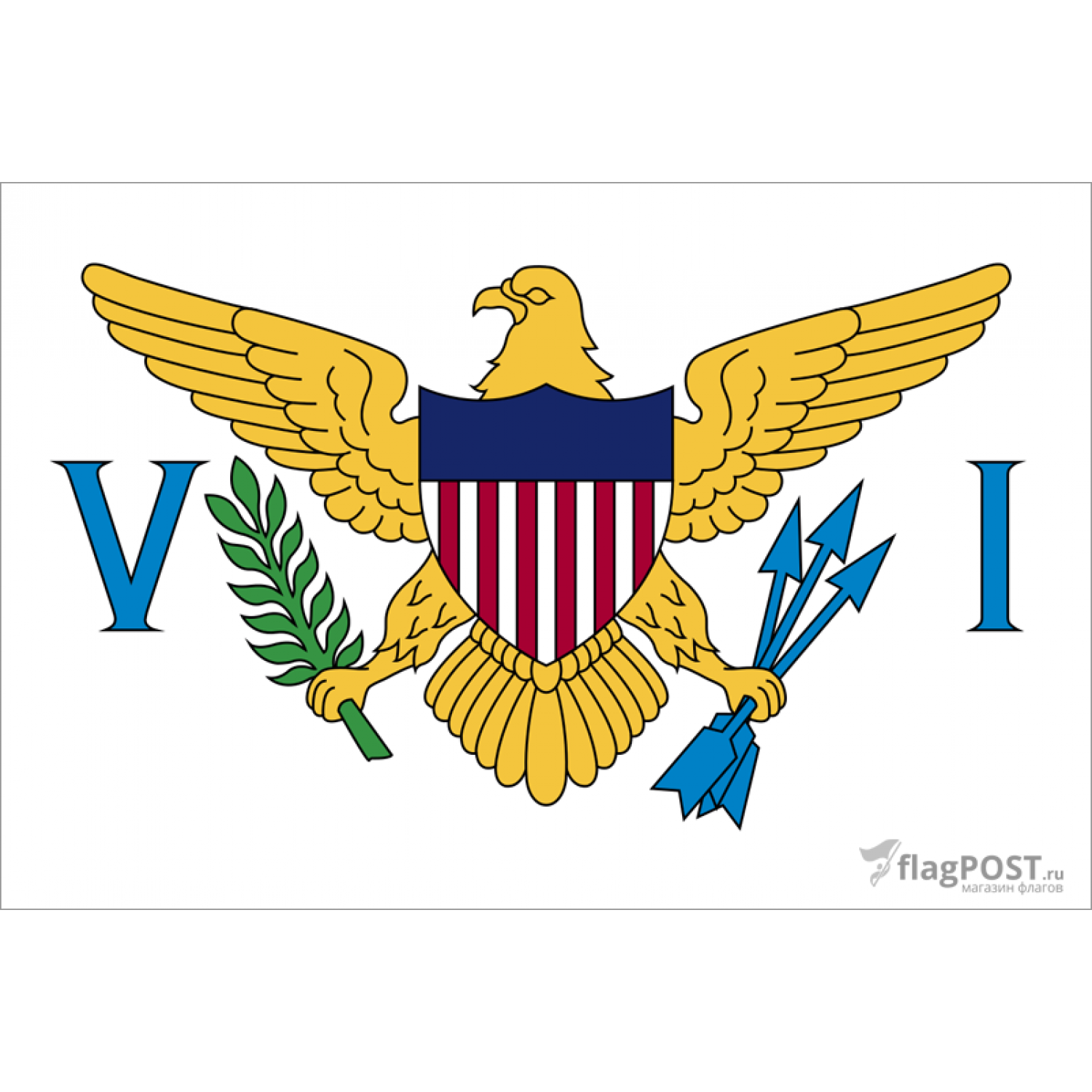 Флаг Виргинских островов США (70x105 см., полиэфирный шелк, сублимационная печать, прошит по периметру, карман слева)