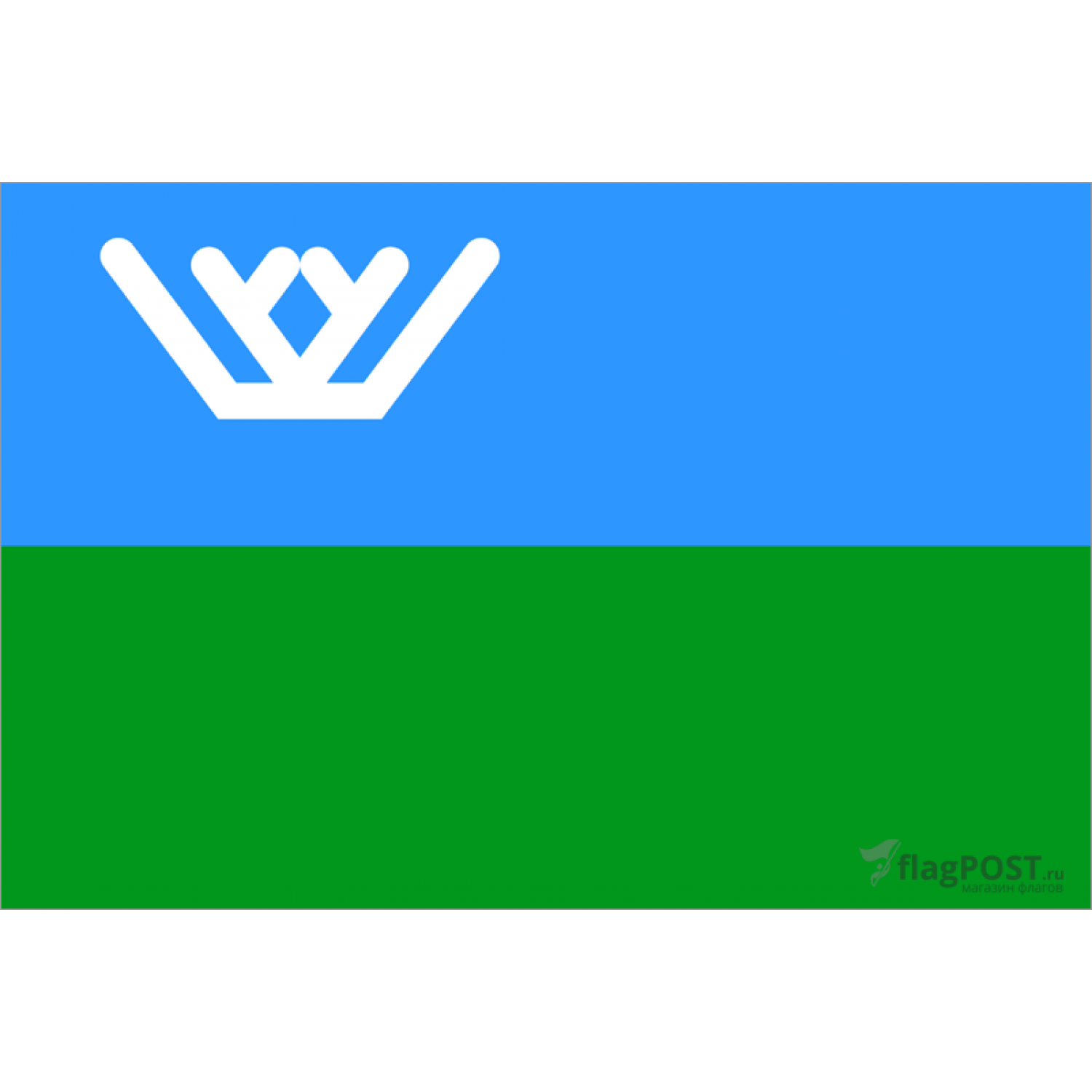 Флаг Ханты-Мансийского автономного округа (100x150 см., полиэфирный шелк, сублимационная печать, прошит по периметру, карман слева)