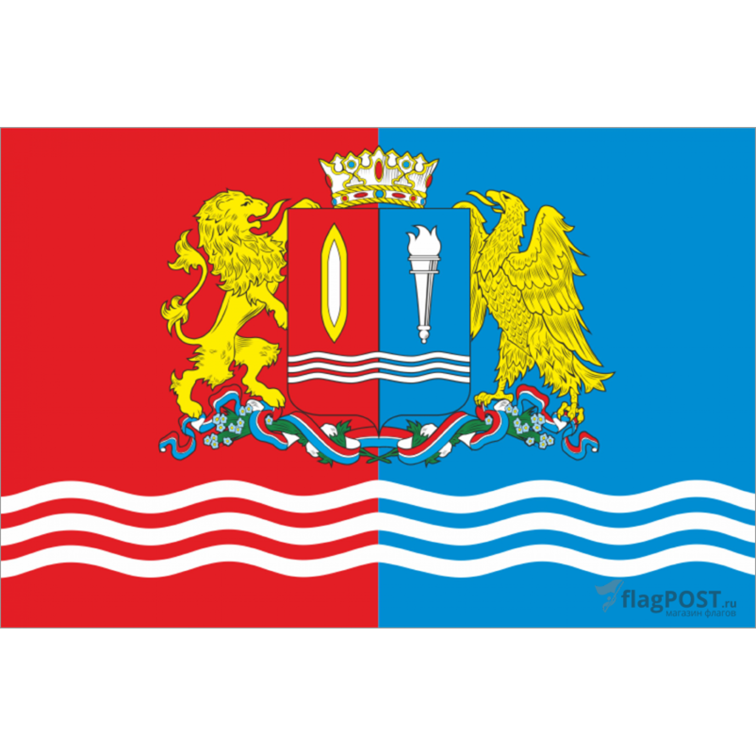 Флаг Ивановской области (90x135 см., полиэфирный шелк, прямая печать, прошит по периметру, карман слева)