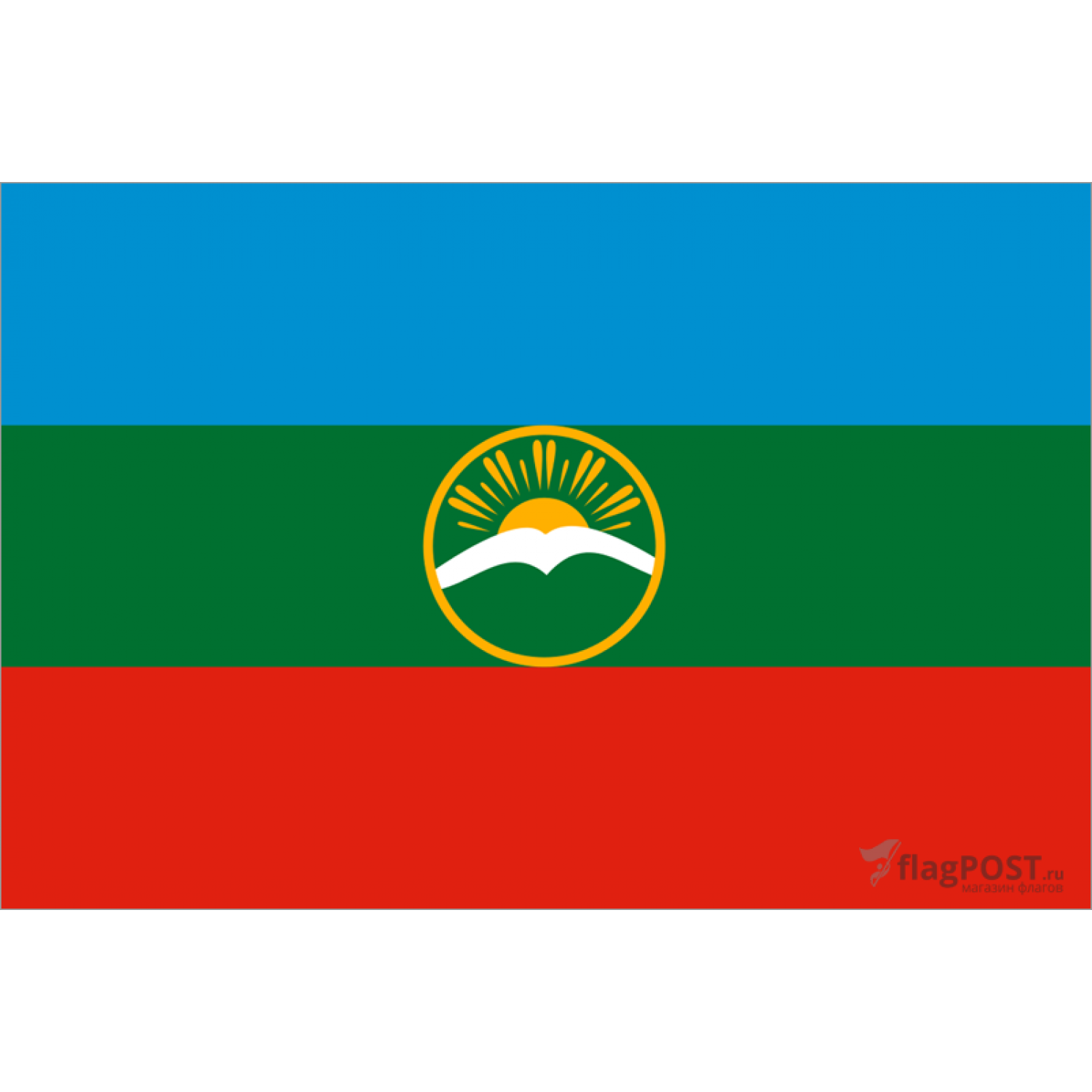 Флаг Карачаево-Черкесской республики (90x135 см., флажная сетка, прямая печать, прошит по периметру, карман слева)