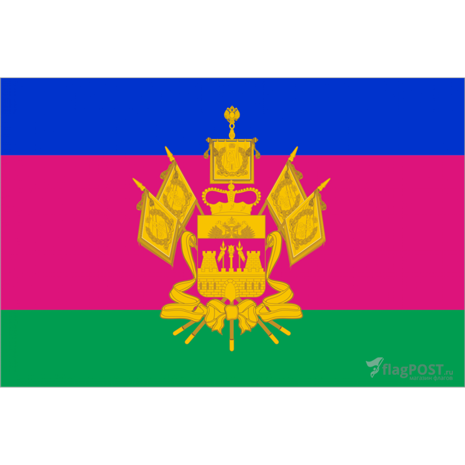 Флаг Краснодарского края (70x105 см., полиэфирный шелк, прямая печать, прошит по периметру, карман слева)