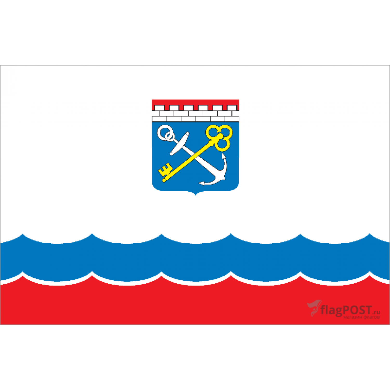 Флаг Ленинградской области (70x105 см., полиэфирный шелк, прямая печать, прошит по периметру, карман слева)