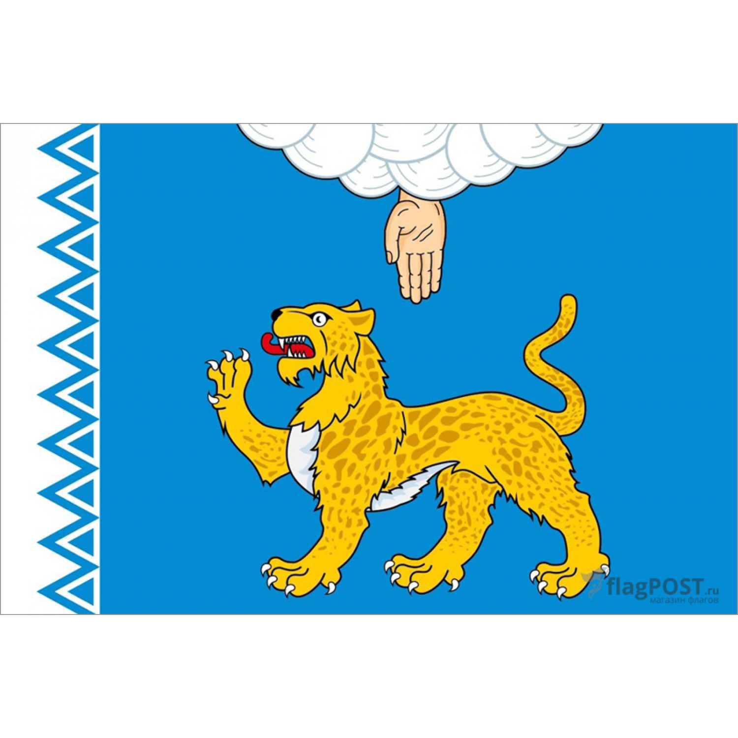 Флаг Псковской области (90x135 см., полиэфирный шелк, сублимационная печать, прошит по периметру, карман слева)