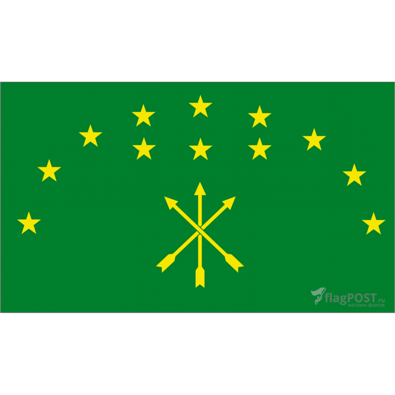 Флаг республики Адыгея (100x150 см., полиэфирный шелк, прямая печать, прошит по периметру, карман слева)