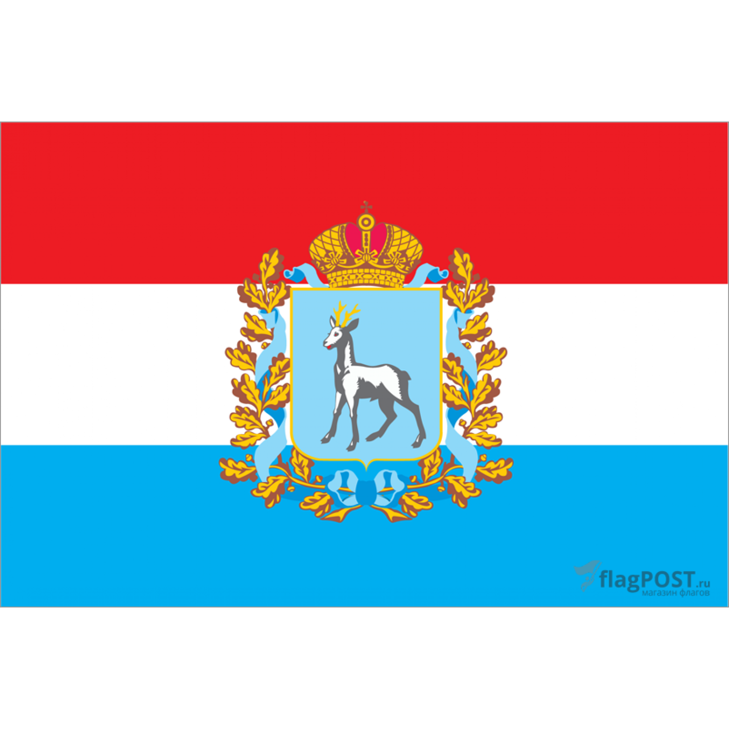 Флаг Самарской области (100x150 см., флажная сетка, прямая печать, прошит по периметру, карман слева)
