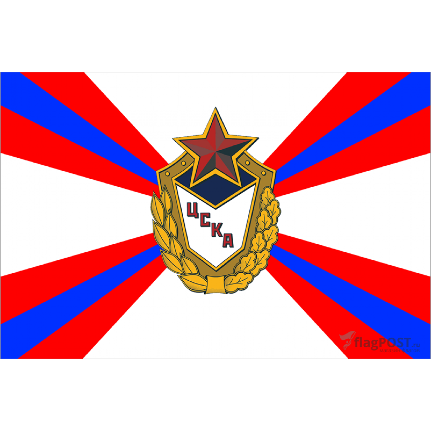 Флаг федерального автономного учреждения Министерства обороны РФ ЦСКА (15x22 см., полиэфирный шелк, сублимационная печать, карман слева)