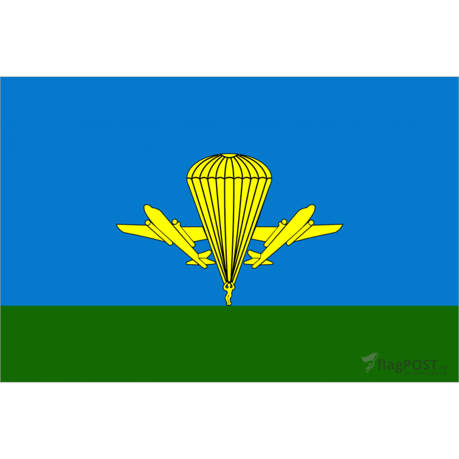 Флаг Воздушно-десантных войск РФ (100x150 см., флажная сетка, прямая печать, прошит по периметру, карман слева)